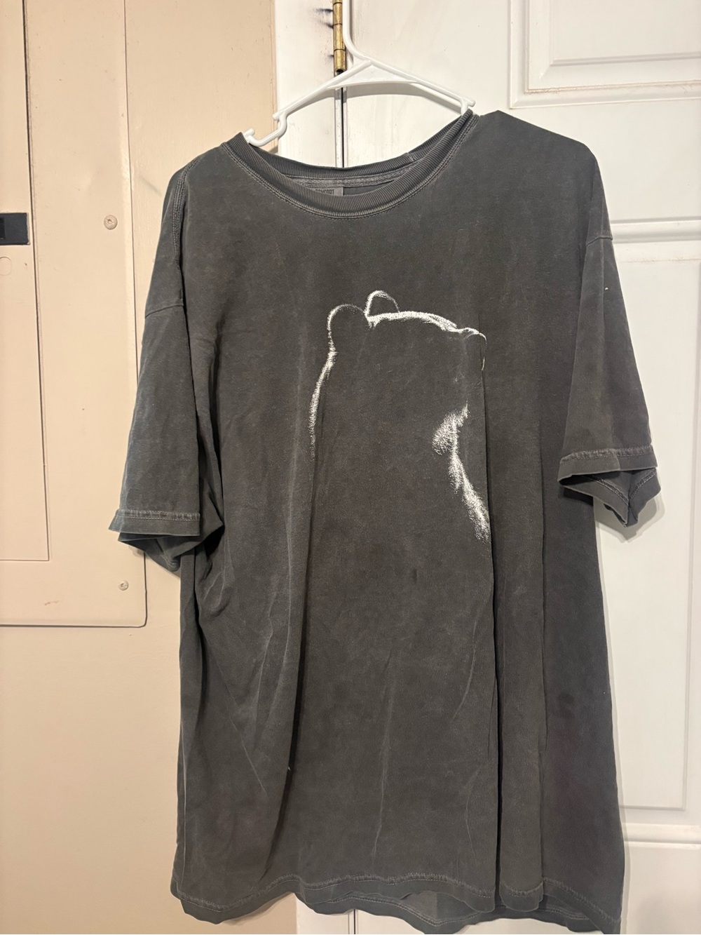 Washed Black Graphic Tee with Subtle Bear Outline